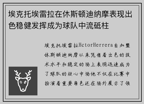 埃克托埃雷拉在休斯顿迪纳摩表现出色稳健发挥成为球队中流砥柱